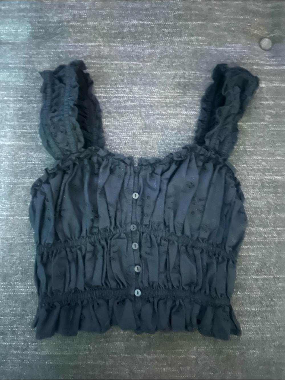 Levi's Black Smocked Ruffle Button Crop Top